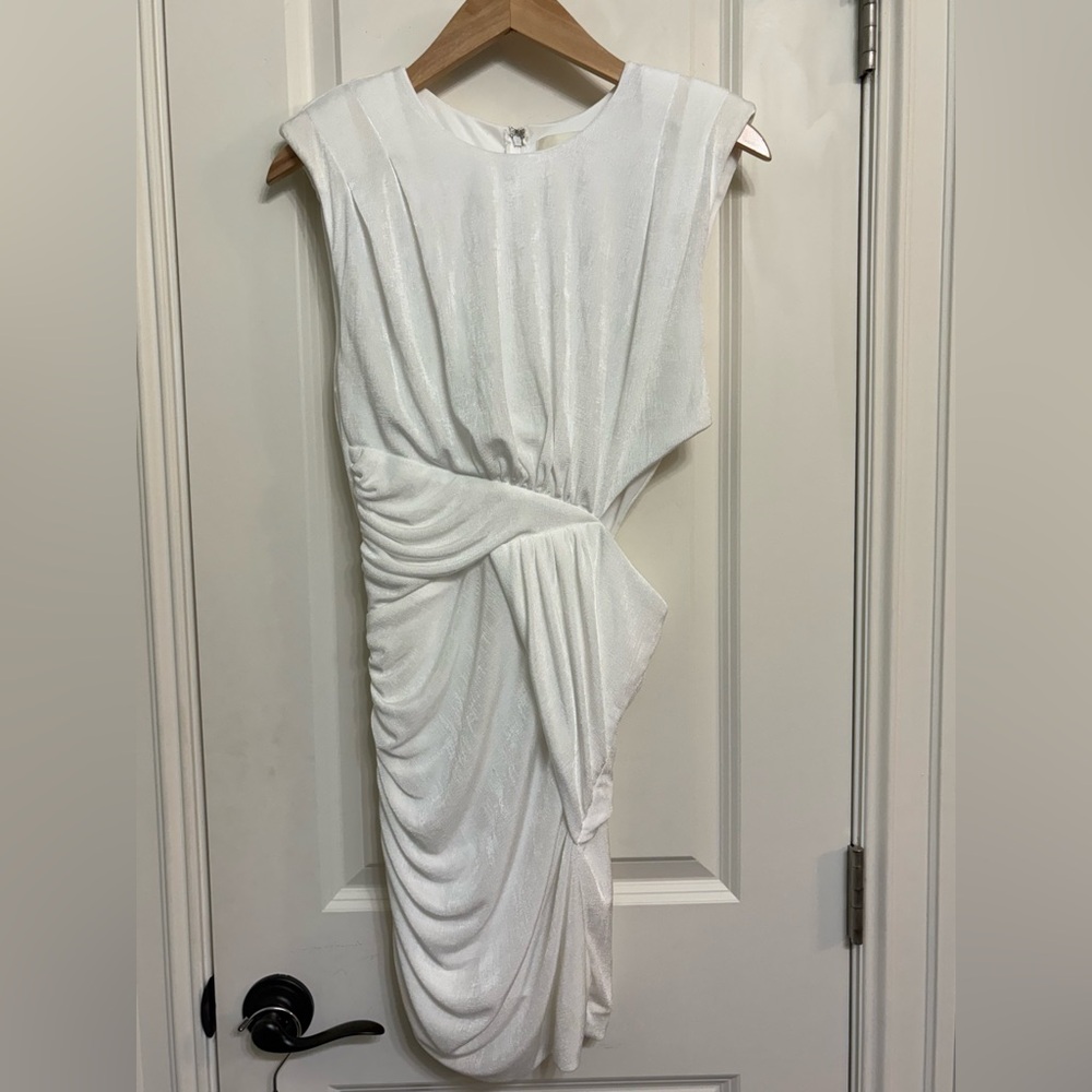 Elegant White Draped Women's Dress